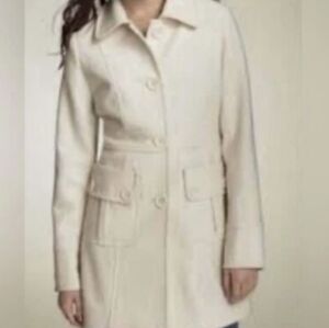 Anthropologie Tulle Winter White Wool Preppy Fall Feminine Classic Pea Coat M